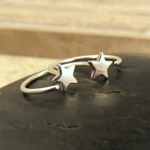 Tiny Star Hoop Earrings - Sleeper Hoops - 925 Sterling Silver Stud Earrings NWT - Picture 2 of 5